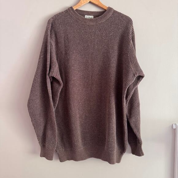LL Bean Men's Brown Waffle Knit Wool Blend Chunky Sweater Extra Large XL Tall - Picture 1 of 4